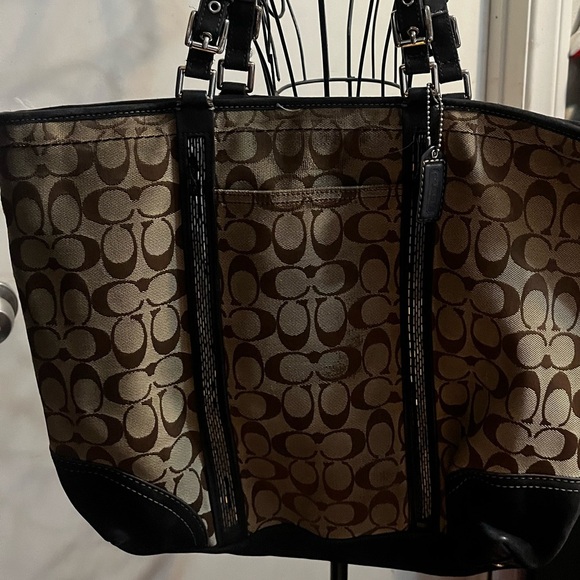 Coach Signature C Khaki Tote Jacquard Beaded Brown Suede Shoulder Bag #8K53 - Picture 11 of 16